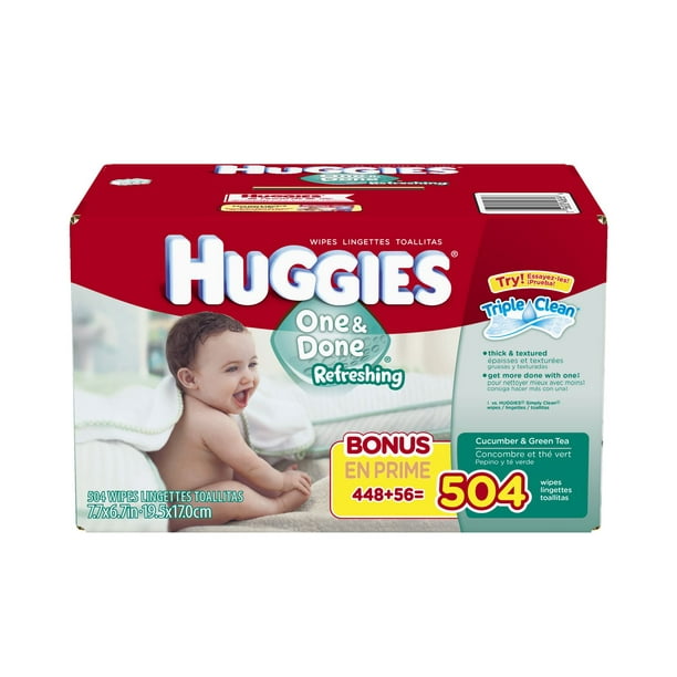 Débarbouillettes pour bébés HUGGIES® One & Done® rafraîchissantes, recharge, grand format 504