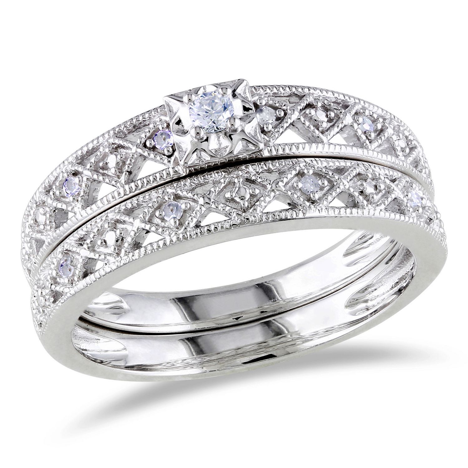 Miabella 0.10 Carat T.W. Diamond Sterling Silver Bridal Set | Walmart ...