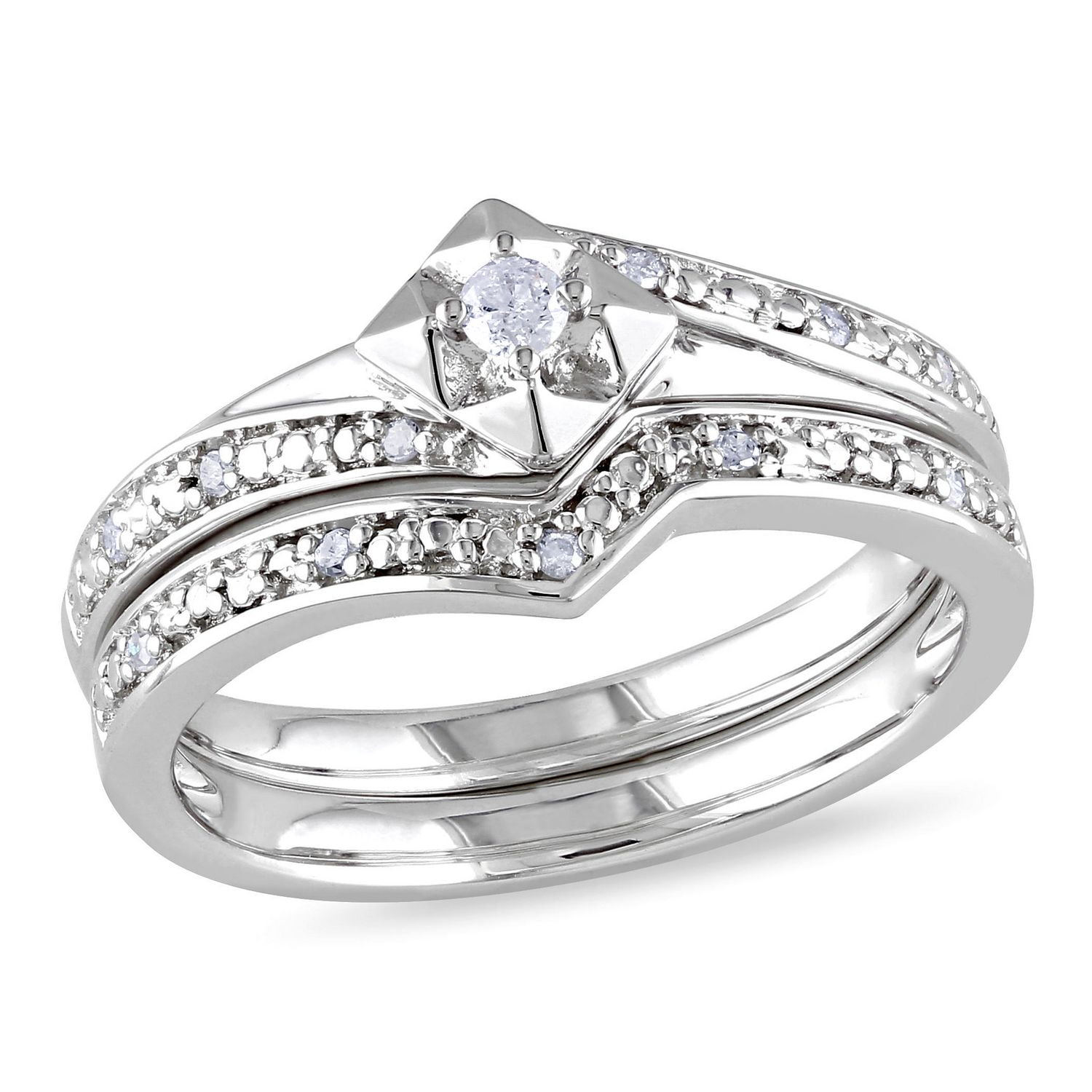 Miabella 0.10 Carat T.W. Diamond Sterling Silver Bridal Set