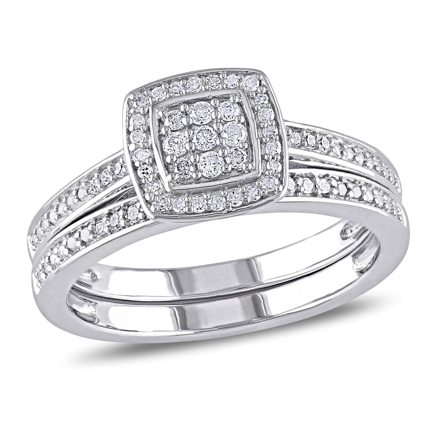 Ensemble nuptial Miabella avec 0.25 carat de diamant en halo en argent sterling