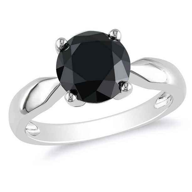 Bague de fiançailles Miadora avec 3 carat de diamant noir solitaire en or blanc 10k