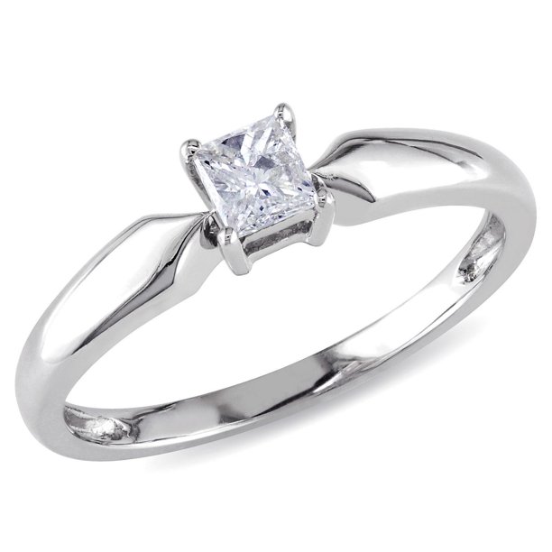 Bague de fiançailles Miadora avec 0.25 carat de diamant solitaire de coupe princesse en or blanc 10k
