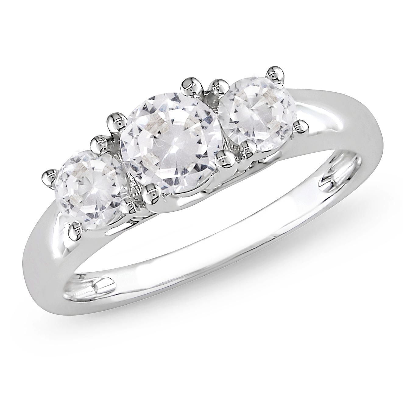 Bague de fiançailles Miabella avec 1.33 carat de saphirs blancs en or blanc 10 K