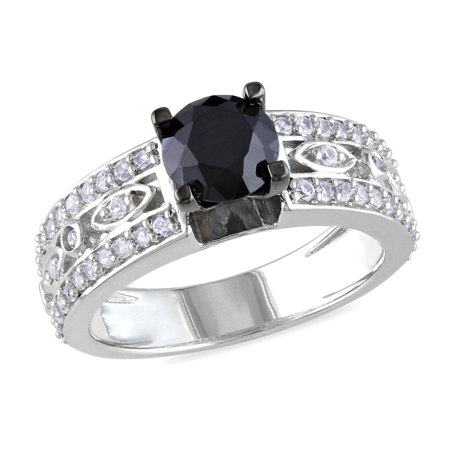 1.75 Carat T.G.W. Black Spinel And Created White Sapphire Sterling ...