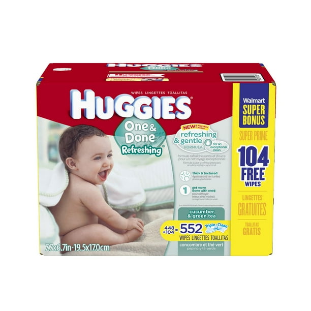 Débarbouillettes pour bébés HUGGIES® One & Done® rafraîchissantes, recharge, grand format 552