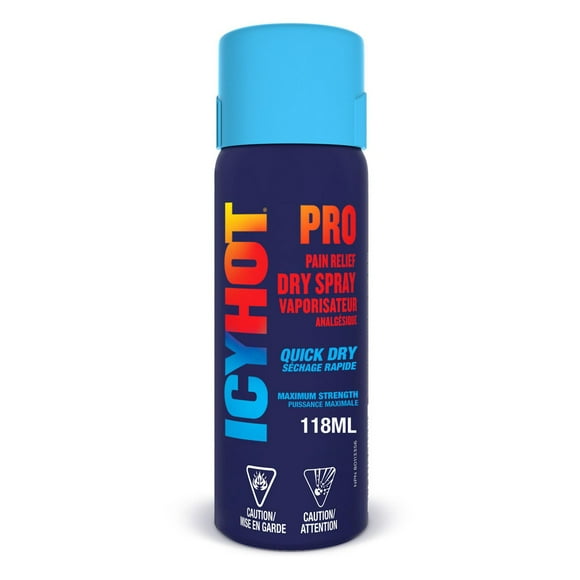 Icy Hot Pro Pain Relief Dry Spray, Fast-Acting Dry Spray for Minor Aches and Pains of Muscles and Joints Associated with Arthritis, Simple Backache, Strains and Sprains, Menthol 16%, Camphor 11%, 118ml, 118 mL