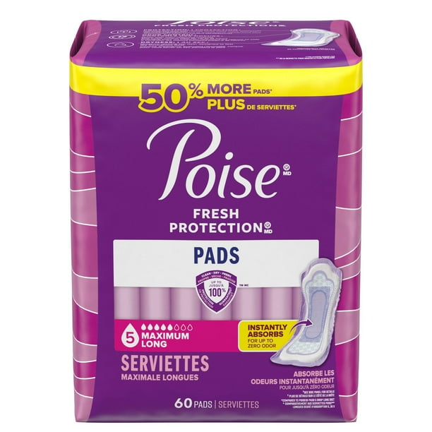 Poise Incontinence Pads & Postpartum Incontinence Pads, 4 Drop Moderate Absorbency, Long Length