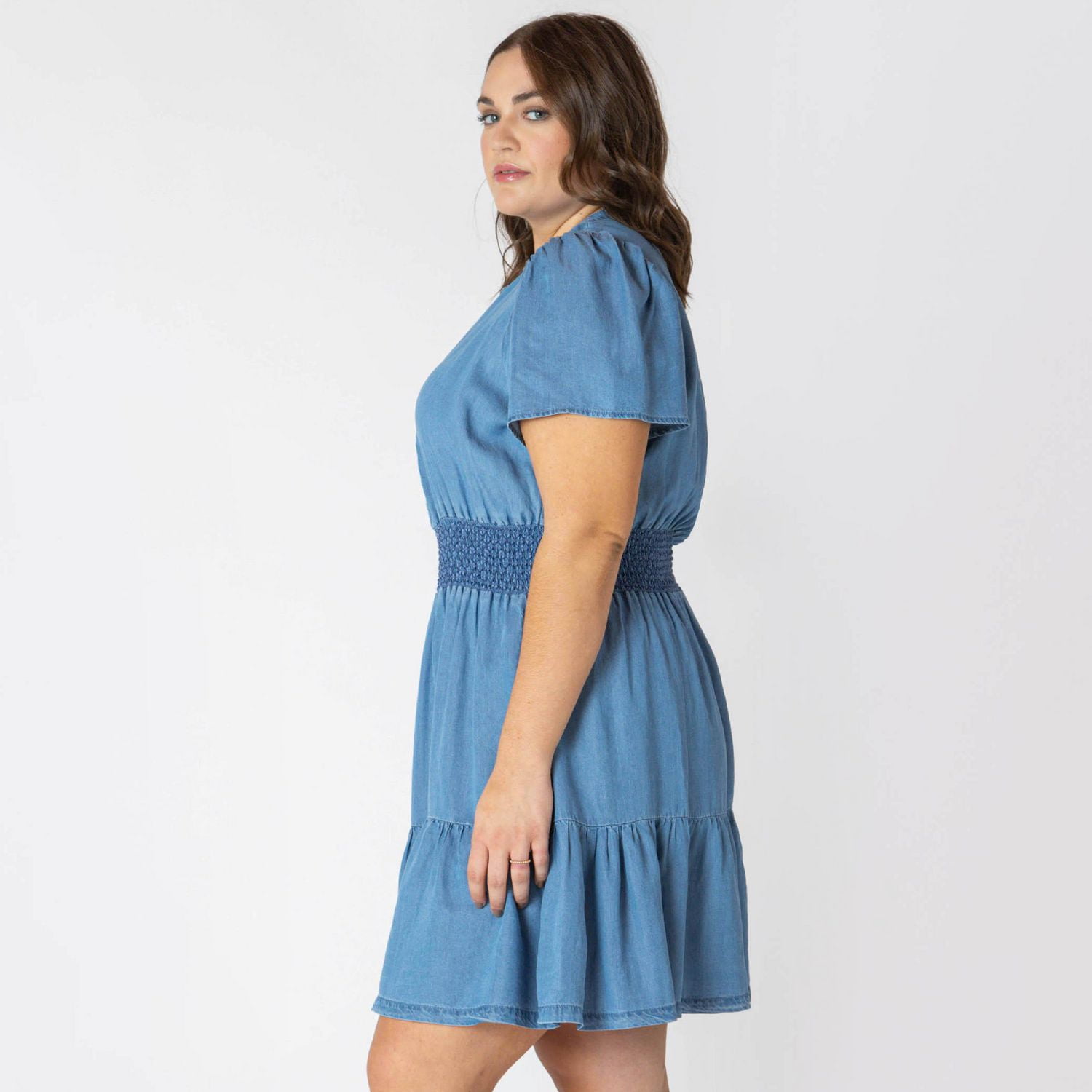 Devoted Women’s Plus size loose fit short sleeve denim mini dress