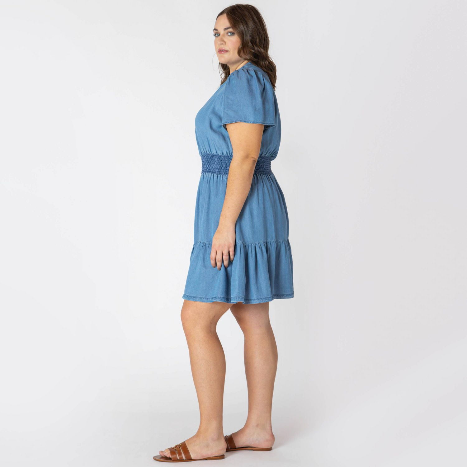 Devoted Women’s Plus size loose fit short sleeve denim mini dress