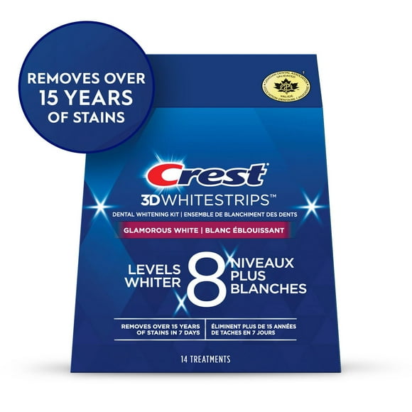 Crest 3D Whitestrips Glamorous White At-home Teeth Whitening Kit, 8 Levels Whiter, 14 Treatments
