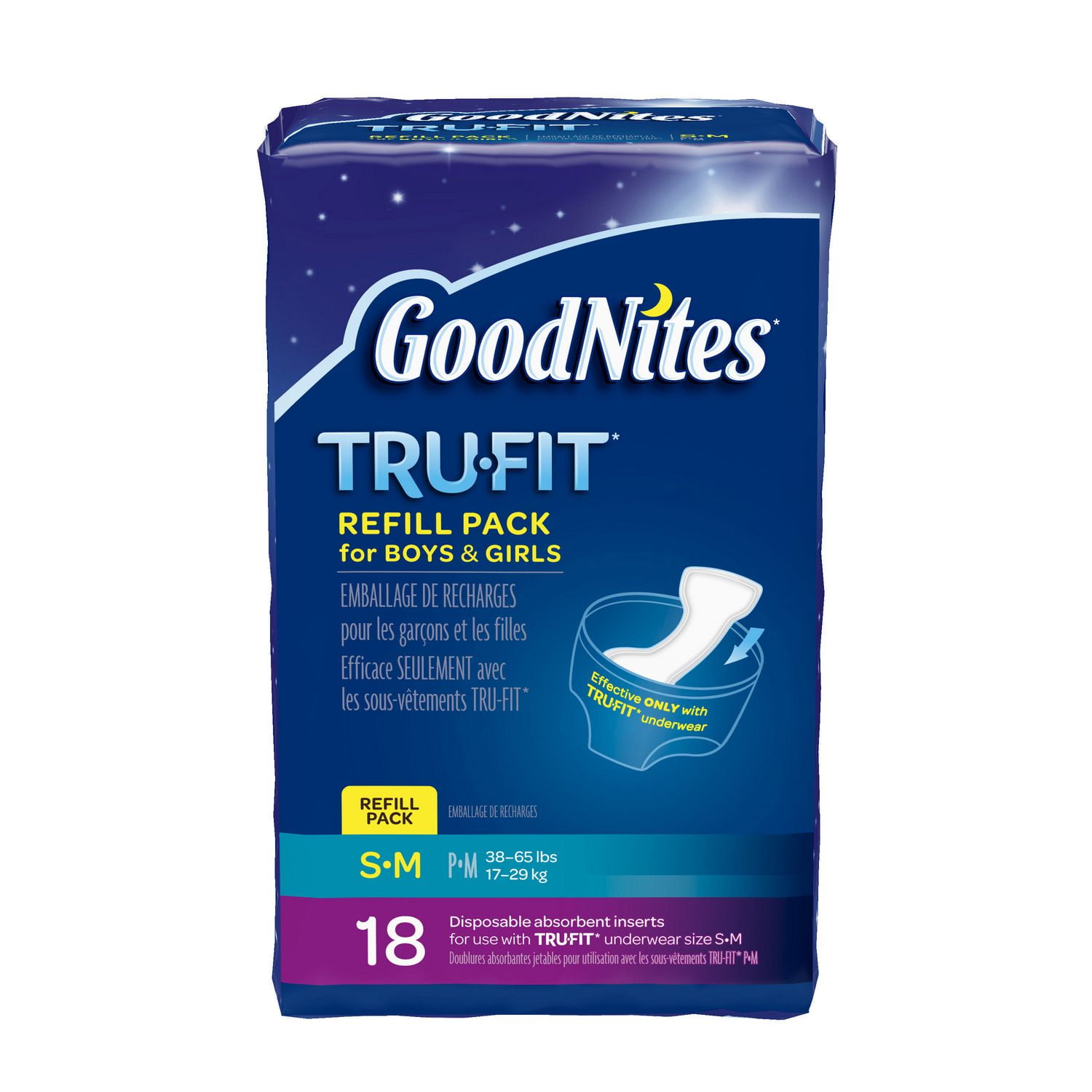 Goodnites Tru-Fit Real Underwear Disposable Absorbent Inserts Refill Pack  for Boys & Girls 
