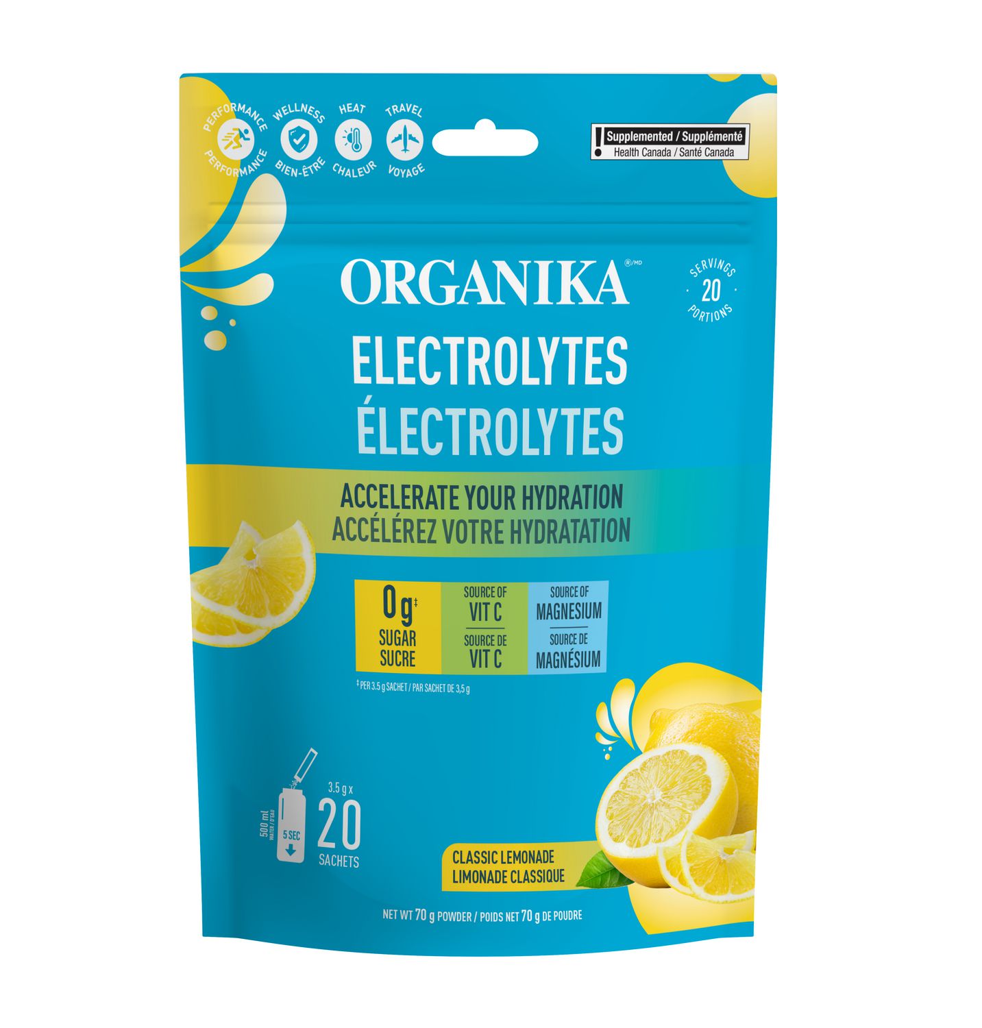 ORGANIKA Sachets Nomades Limonade Classique Électrolytes