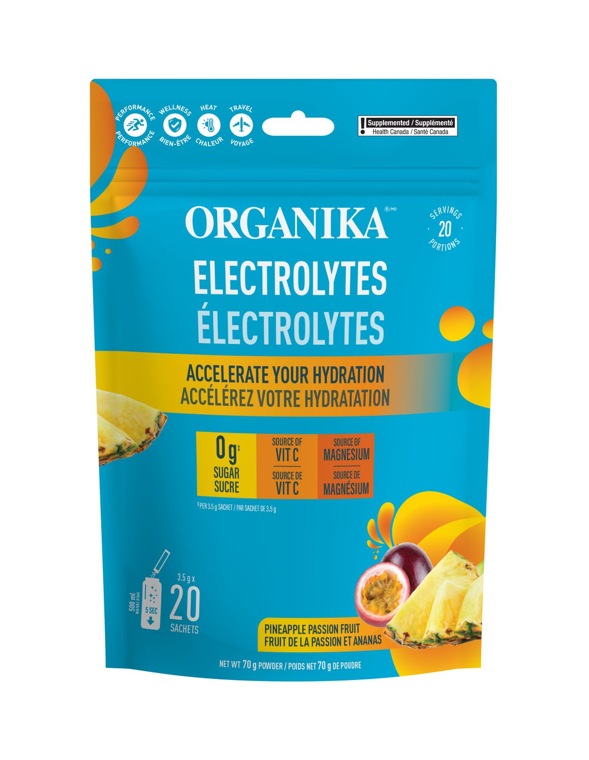 ORGANIKA Sachets d'électrolytes - Ananas et Fruit de la Passion 3.5G x 20