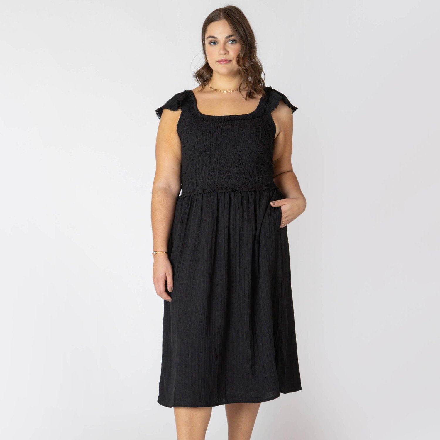 Devoted Taille Plus Femme robe midi sans manches avec volants sur les épaules