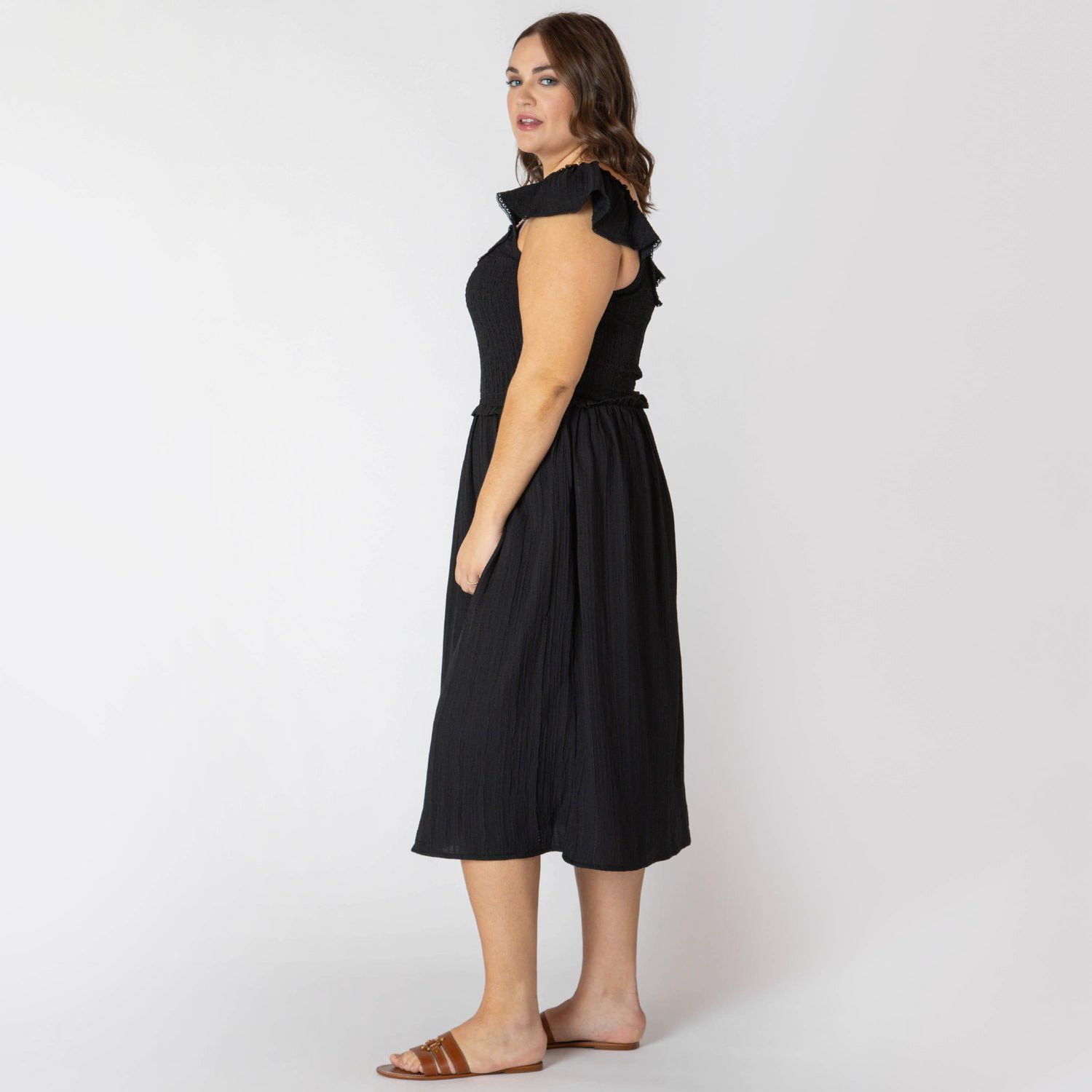 Devoted Taille Plus Femme robe midi sans manches avec volants sur les épaules