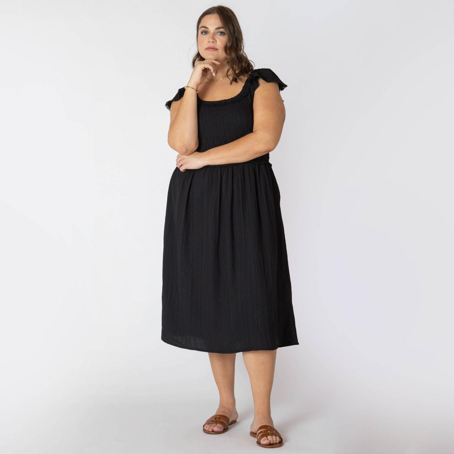 Devoted Taille Plus Femme robe midi sans manches avec volants sur les épaules