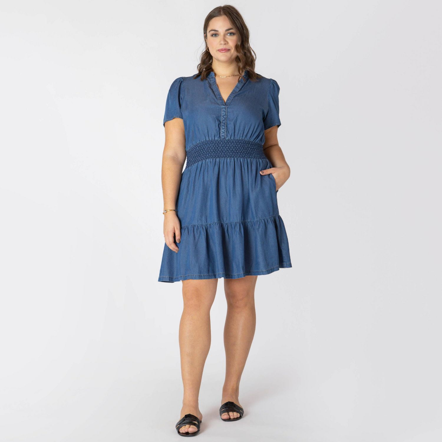 Devoted Taille Plus Femme mini robe en denim à manches courtes