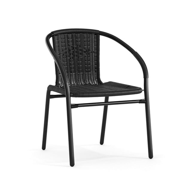Chaise de restaurant empilable Flash Furniture en rotin noir pour l’intérieur et l’extérieur