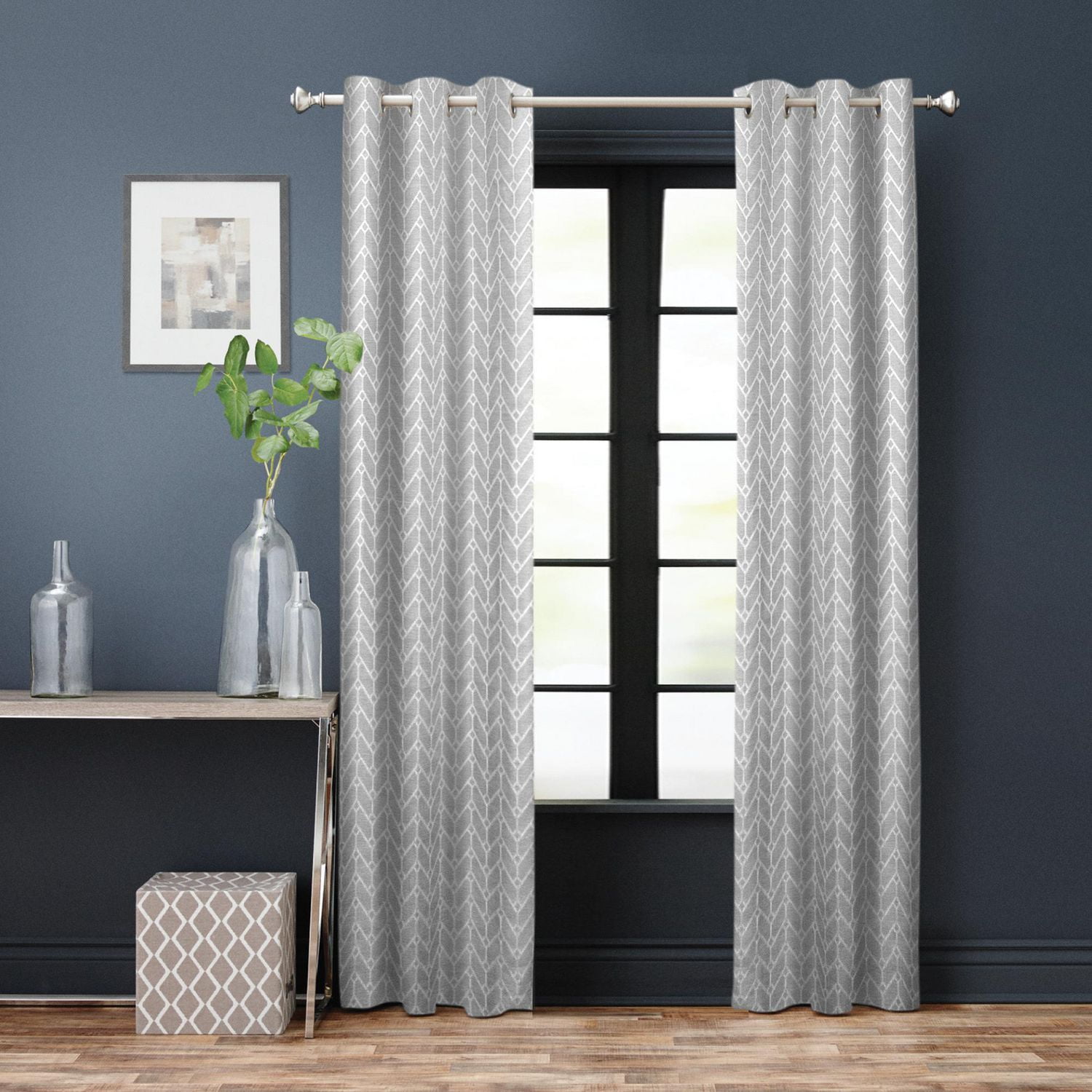 Hometrends 84-inch Tessa Chevron Drapery Grommet Panel, Grey | Walmart ...