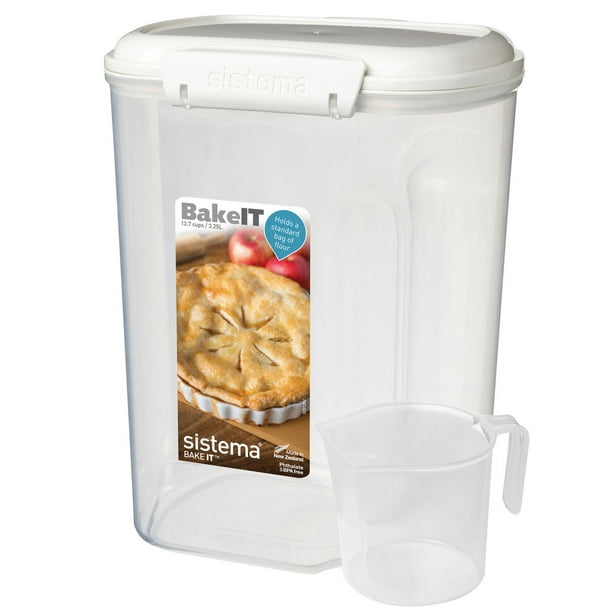 Sistema Bake IT Boîte de stockage de sucre avec tasse à mesurer, 13,7 tasses / 3,25 L, clair / blanc 3,25&nbsp;l, transparent/blanc