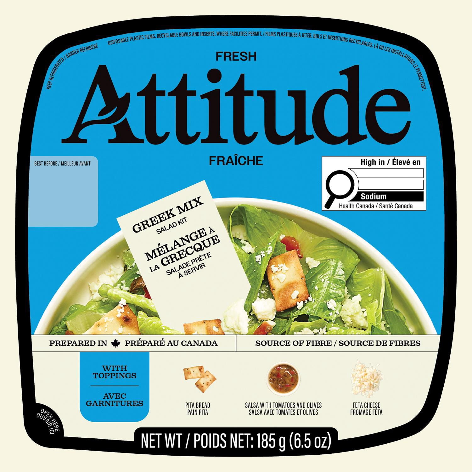 Attitude Fraîche - Salade prête à servir - Mélange à la grecque 185g Salade prête à emporter