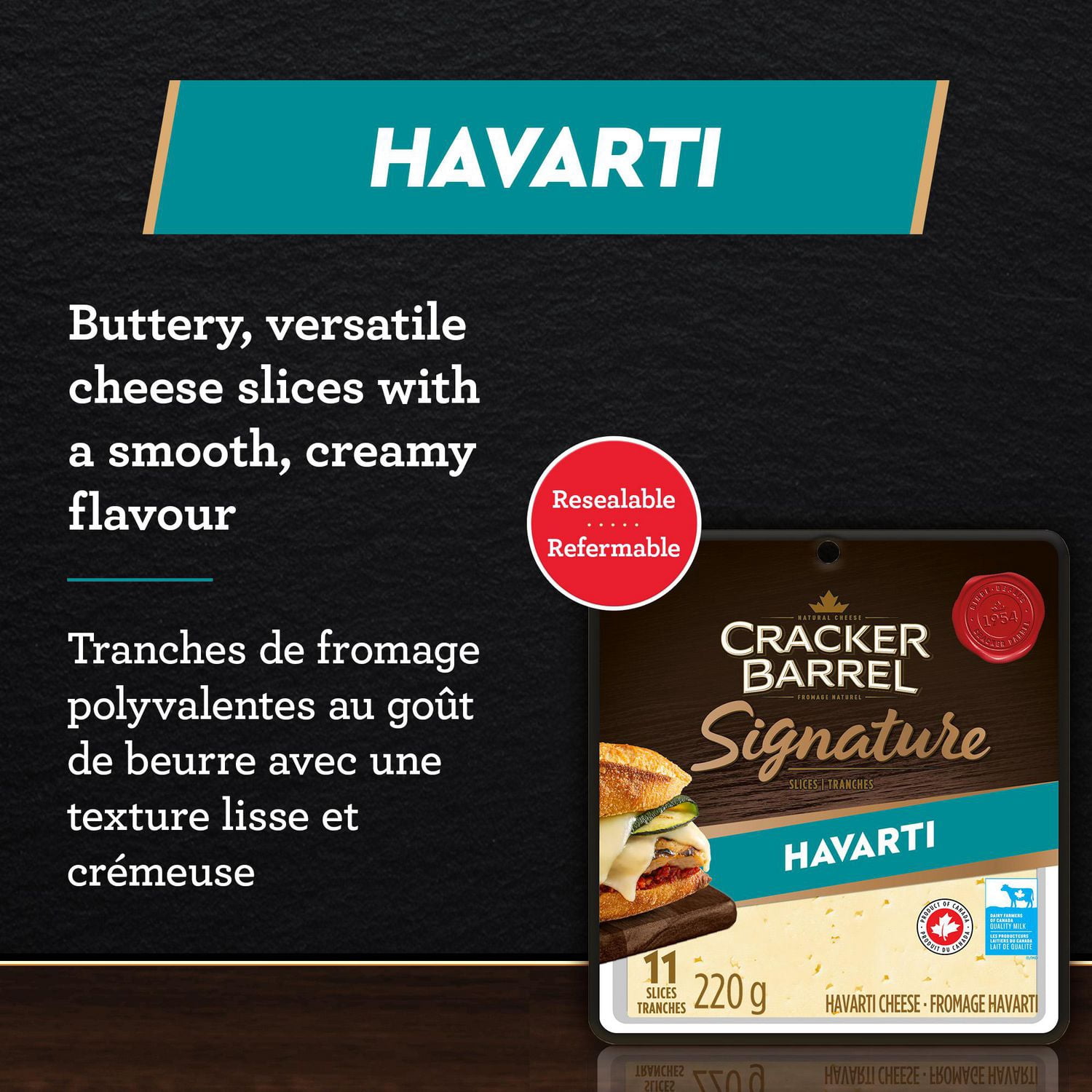 thumbnail image 4 of Cracker Barrel Havarti Cheese Slices, 220g, 4 of 8
