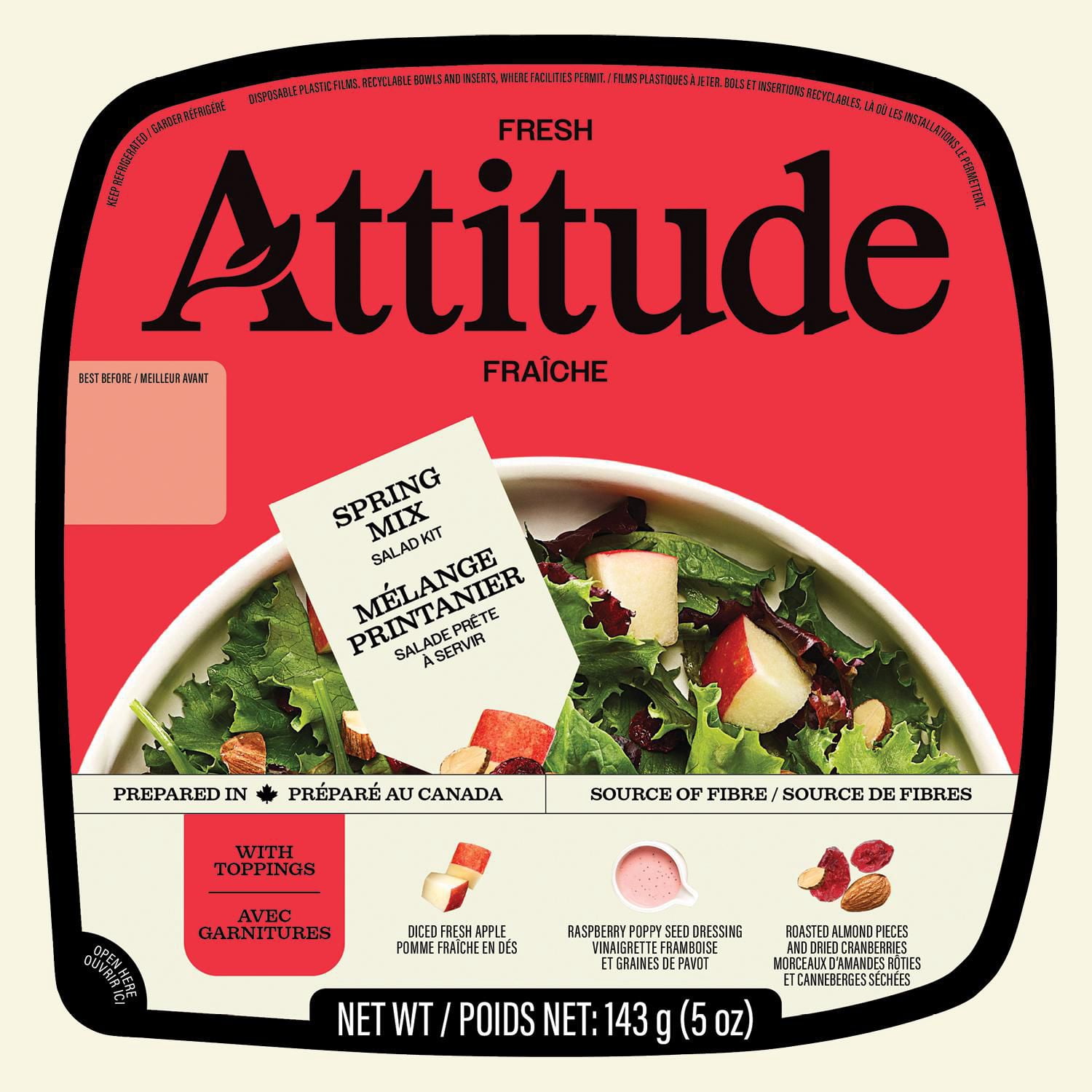 Fresh Attitude - Spring Mix Salad  Ready-to-eat Salad Kit 143g, Grab-and-Go Salad