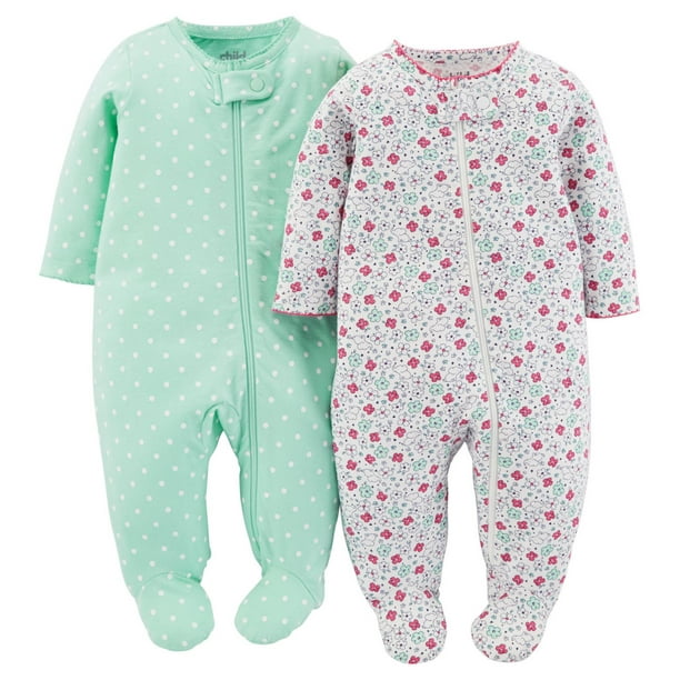 Pyjamas-grenouillères à fermeture à glissière pour filles Child of Mine made by Carter’s, paq. de 2