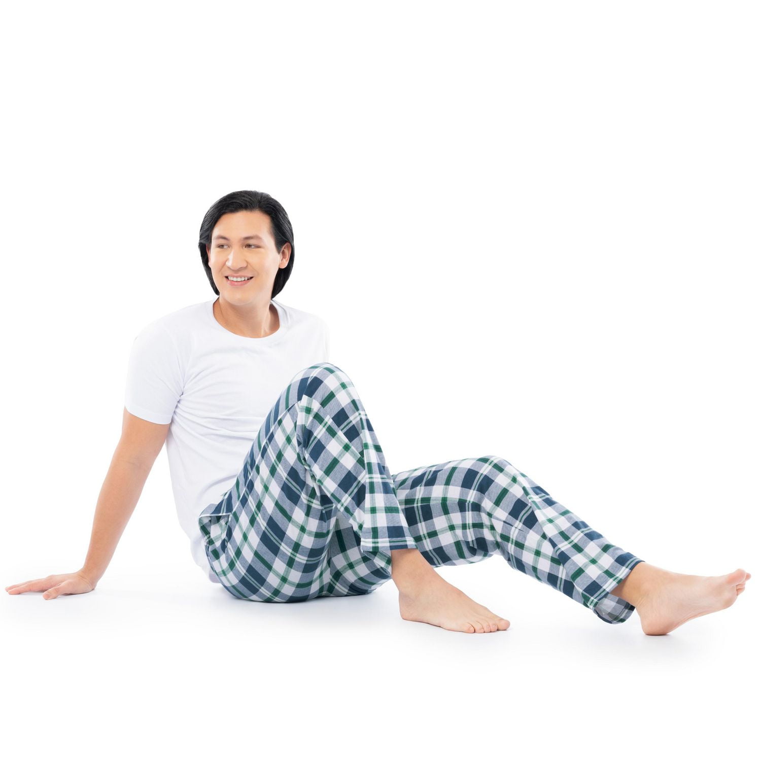 Pantalon de nuit en jersey de coton suédé pour hommes Fruit of the Loom, plaid vert et bleu