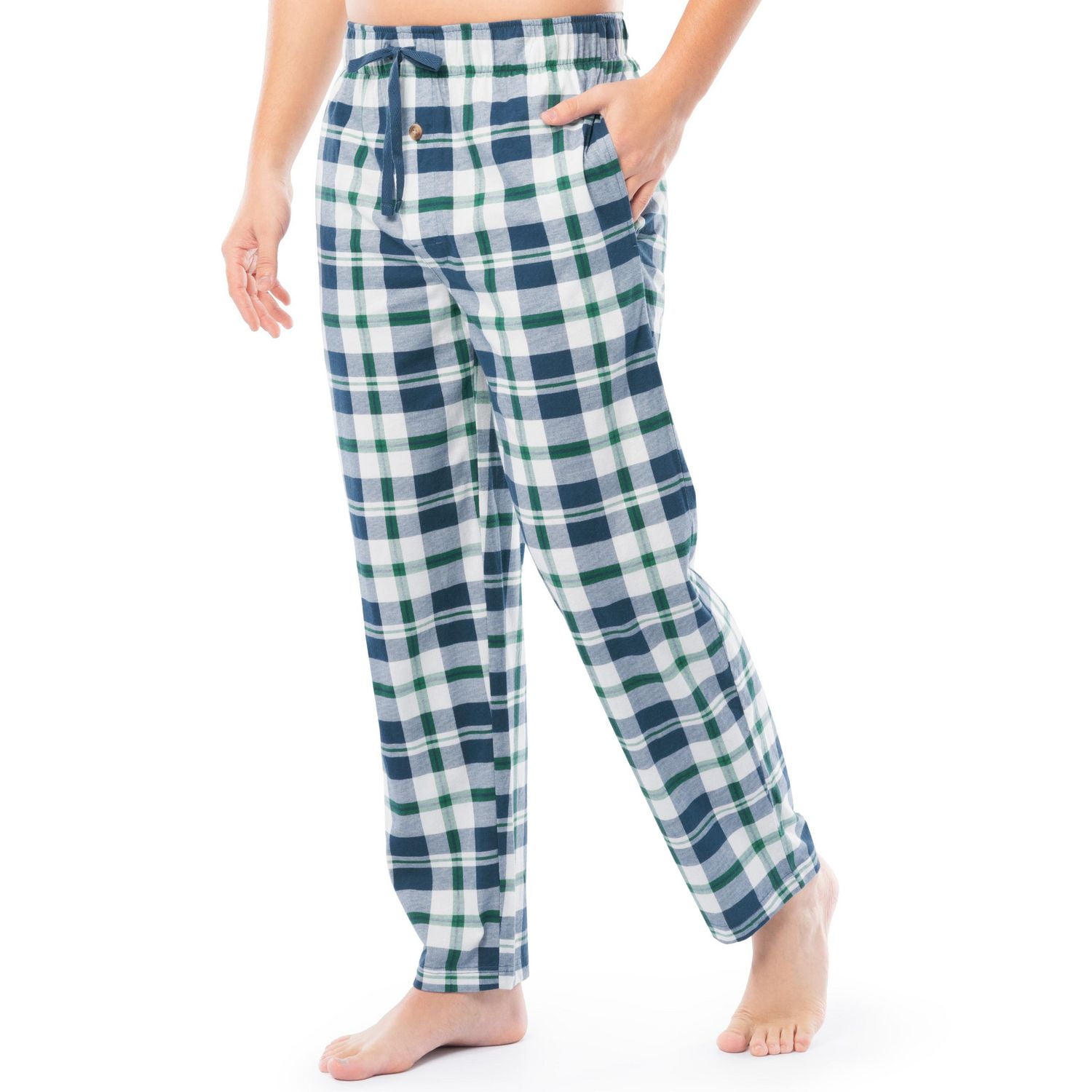 Pantalon de nuit en jersey de coton suédé pour hommes Fruit of the Loom, plaid vert et bleu