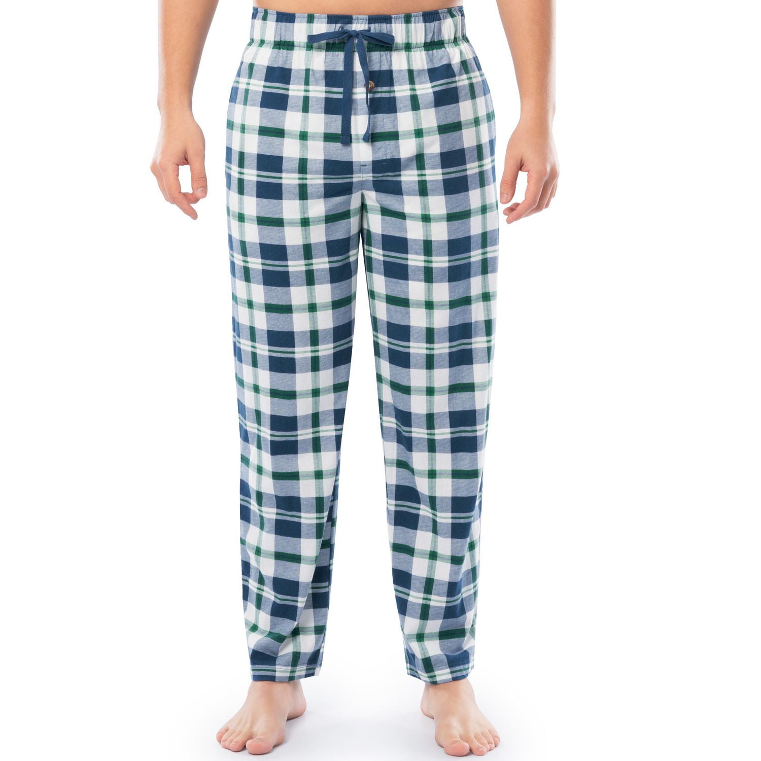 Fruit of the Loom Men's Sueded Jersey Cotton Sleep Pants, green and blue plaid