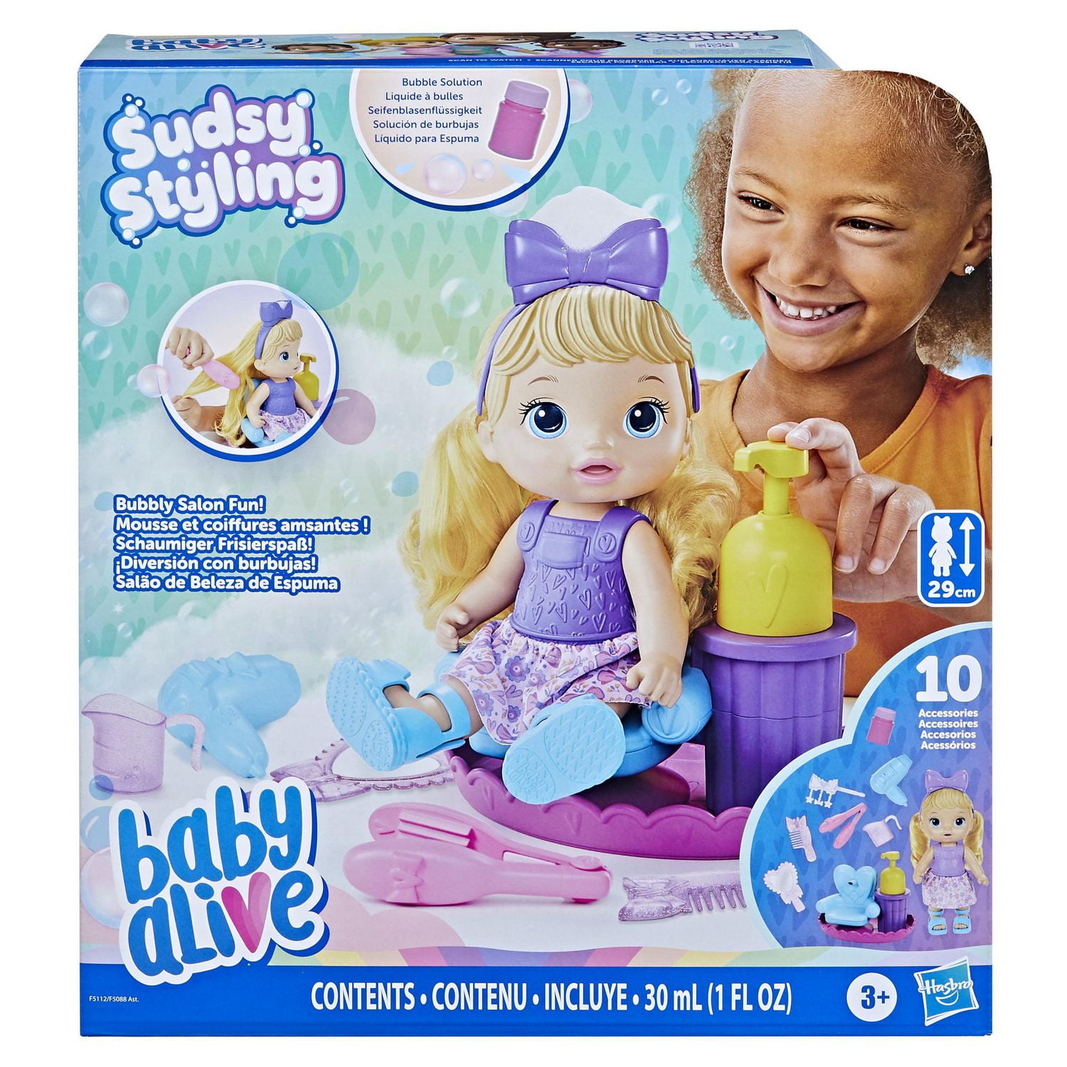 Baby Alive Sudsy Styling Doll, Includes Baby Doll Salon Chair, Accessories, Bubble  Solution, Blonde Hair 