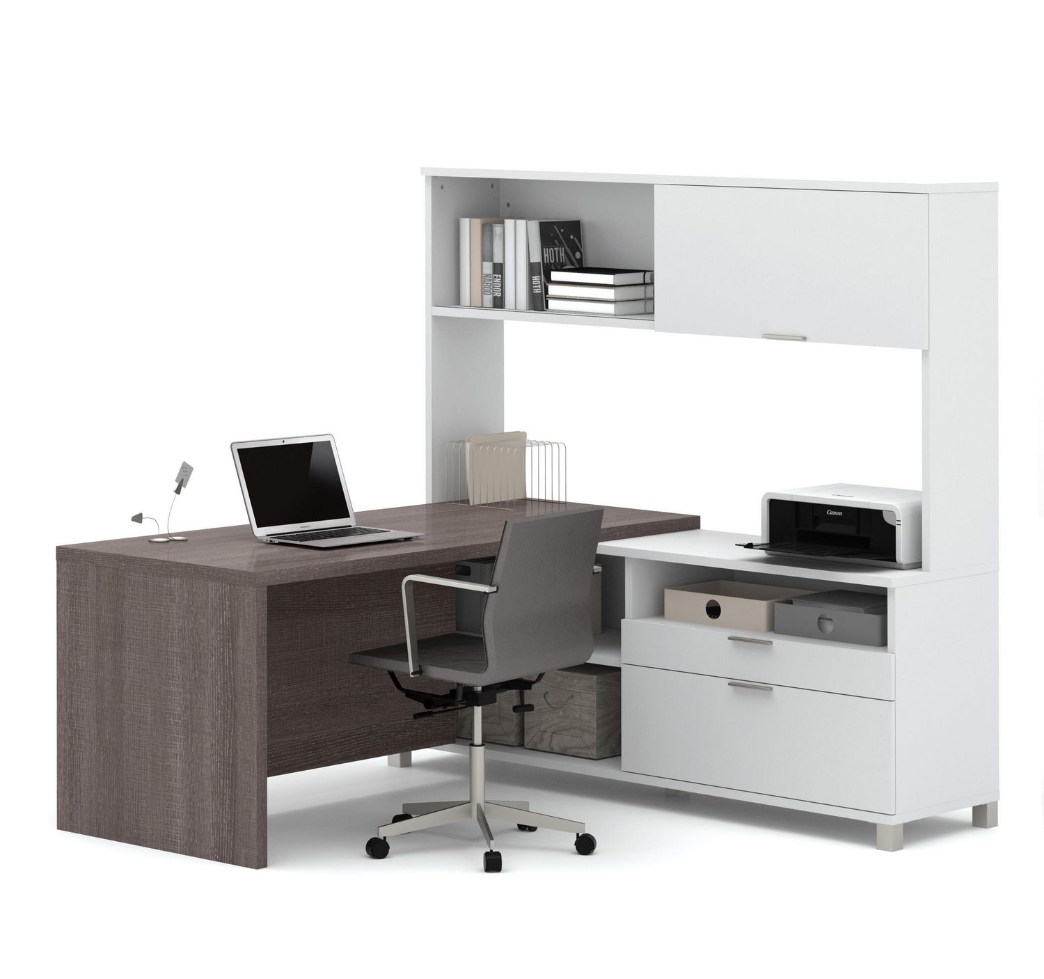 Bestar Pro-Linea L-Desk with Hutch White 