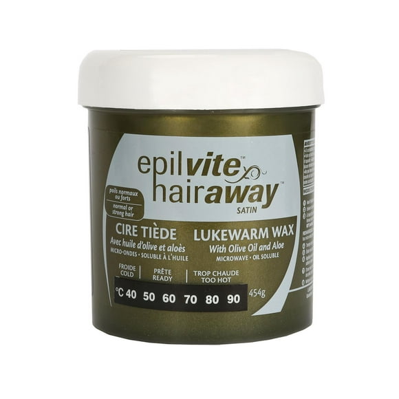 Epil-Vite / Hair-Away Satin Lukewarm Wax Olive and Aloe - 454 g, Lukewarm wax with olive oil.