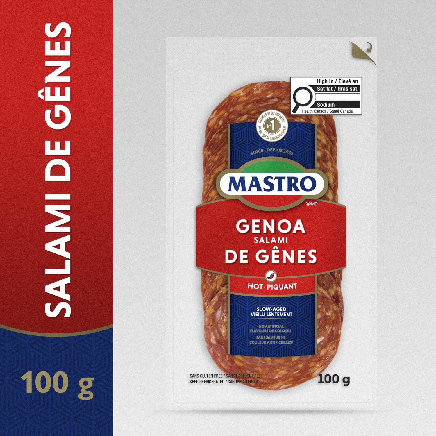 Mastro® Hot Genoa Salami, Sliced Dry-Cured, 100 g