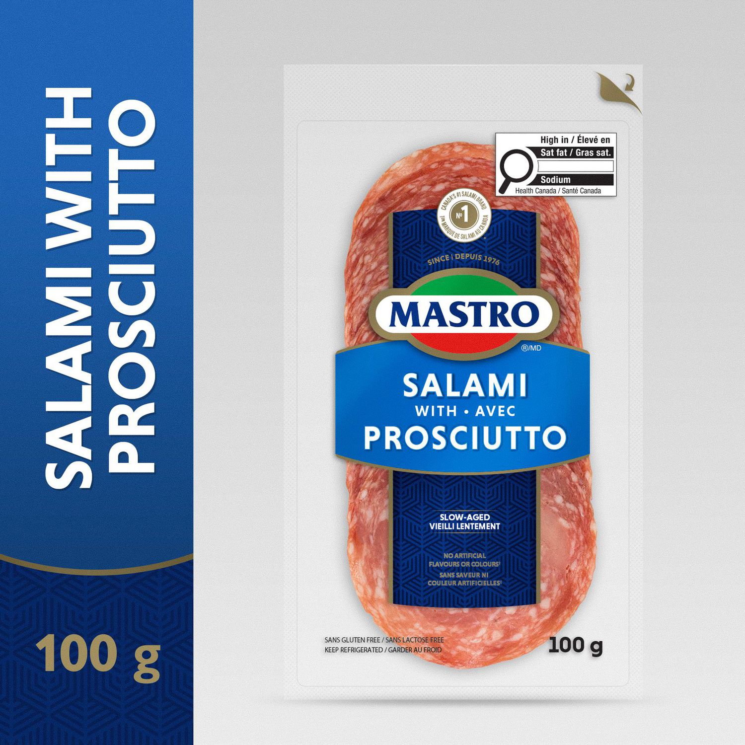 Mastro® Salami with Prosciutto, Sliced Dry-Cured, 100g