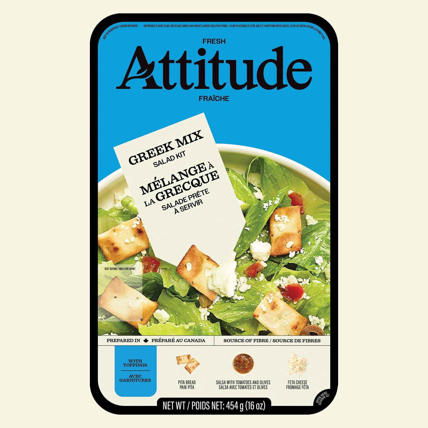Fresh Attitude - Greek Mix - Family Salad Kit with toppings 454g, Ready-to-eat