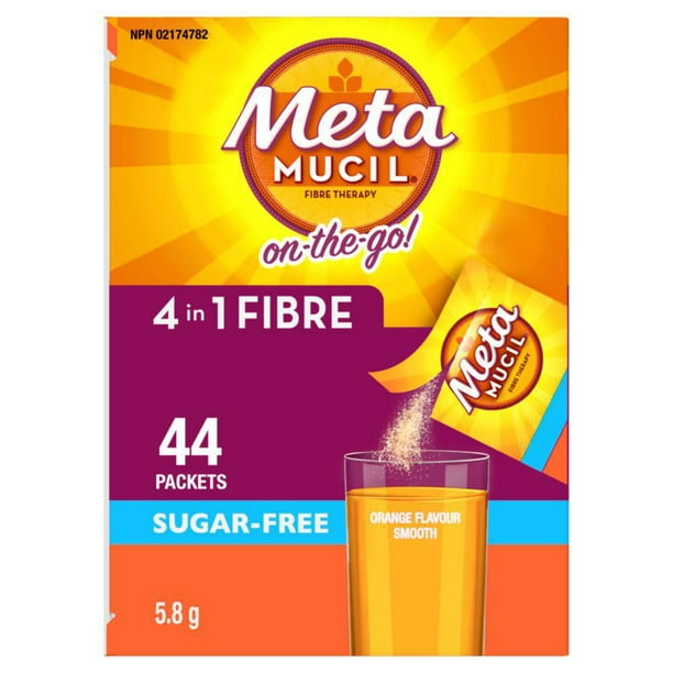Fibres Metamucil MultiSanté 3 en 1! Supplément de fibres en poudre, sans sucre, sachets individuels saveur d’orange, 44 x 5,8 g
