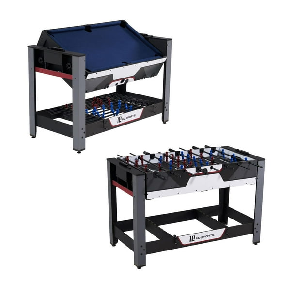 MD Sports 2-in-1 Swivel Combo Game Table with Billiard and Foosball Multi Game Accessories Included