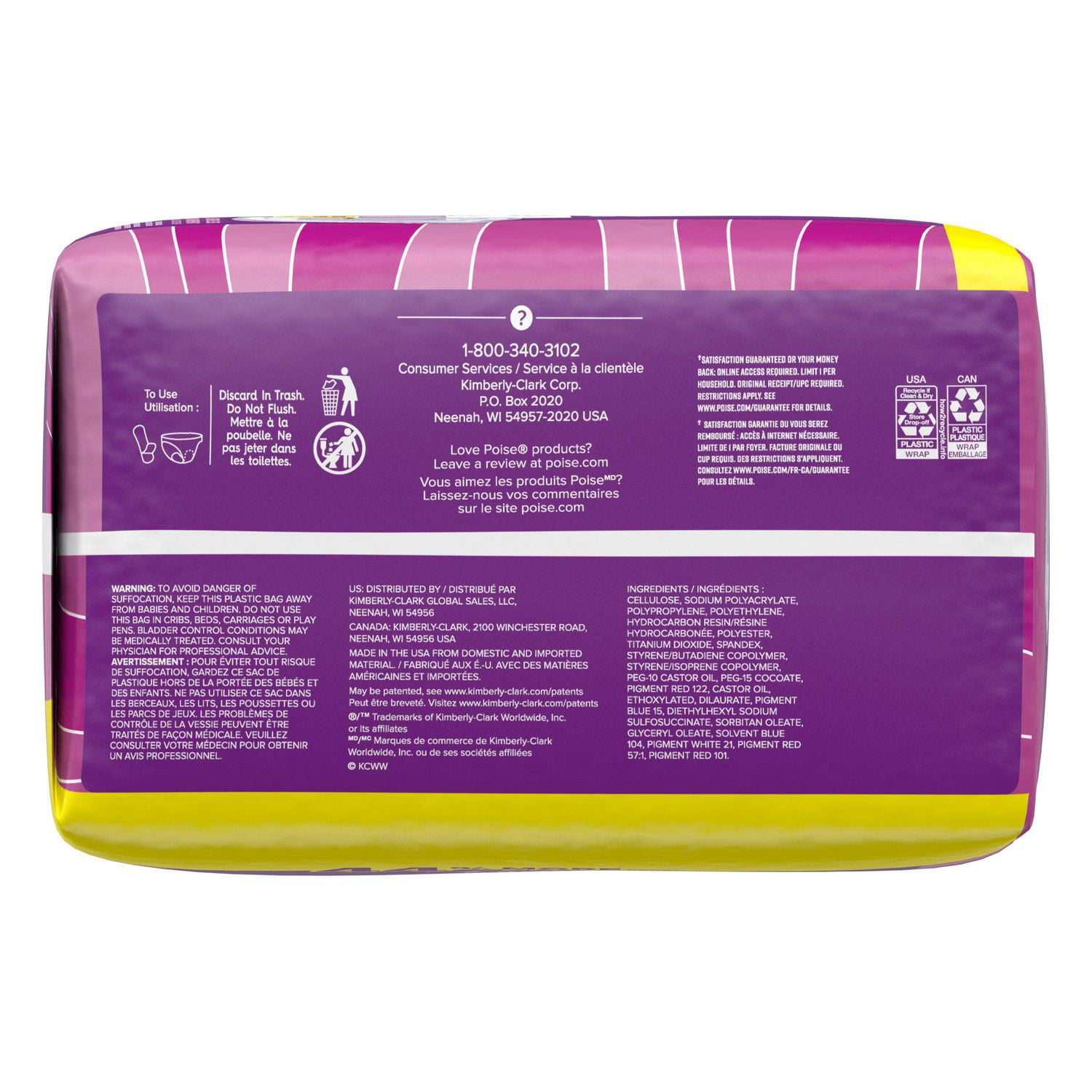 Serviettes d’incontinence Poise pour femmes, absorption modérée en 4 gouttes, longueur longue, 78 unités POISE MOD ABSB PAD BULK LNG 78