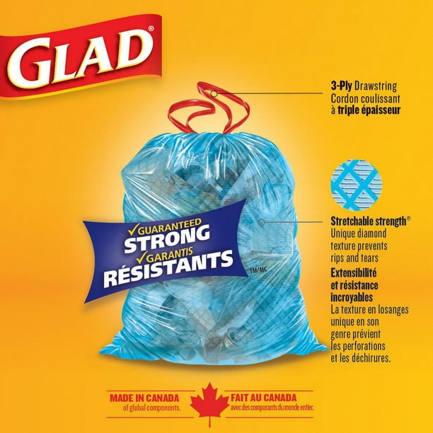 Glad® Blue Recycling Bags, Large 90 Litres, ForceFlex, Drawstring, 24 Trash  Bags, Glad Canada