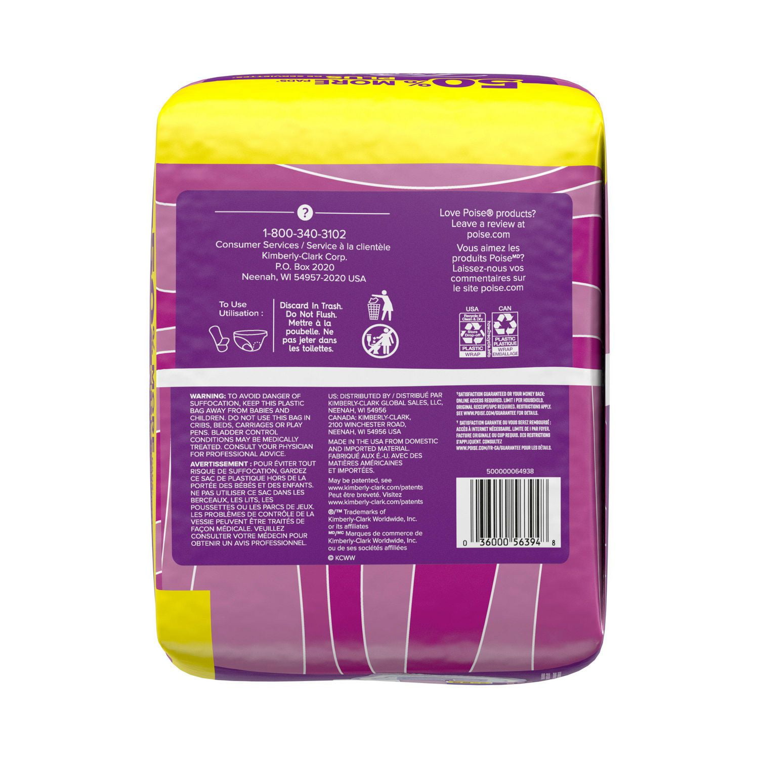 Poise Incontinence Pads for Women, 6 Drop Ultimate Absorbency, Regular Length, 52 Count, POISE ULTMT ABRSB PAD BULK 52