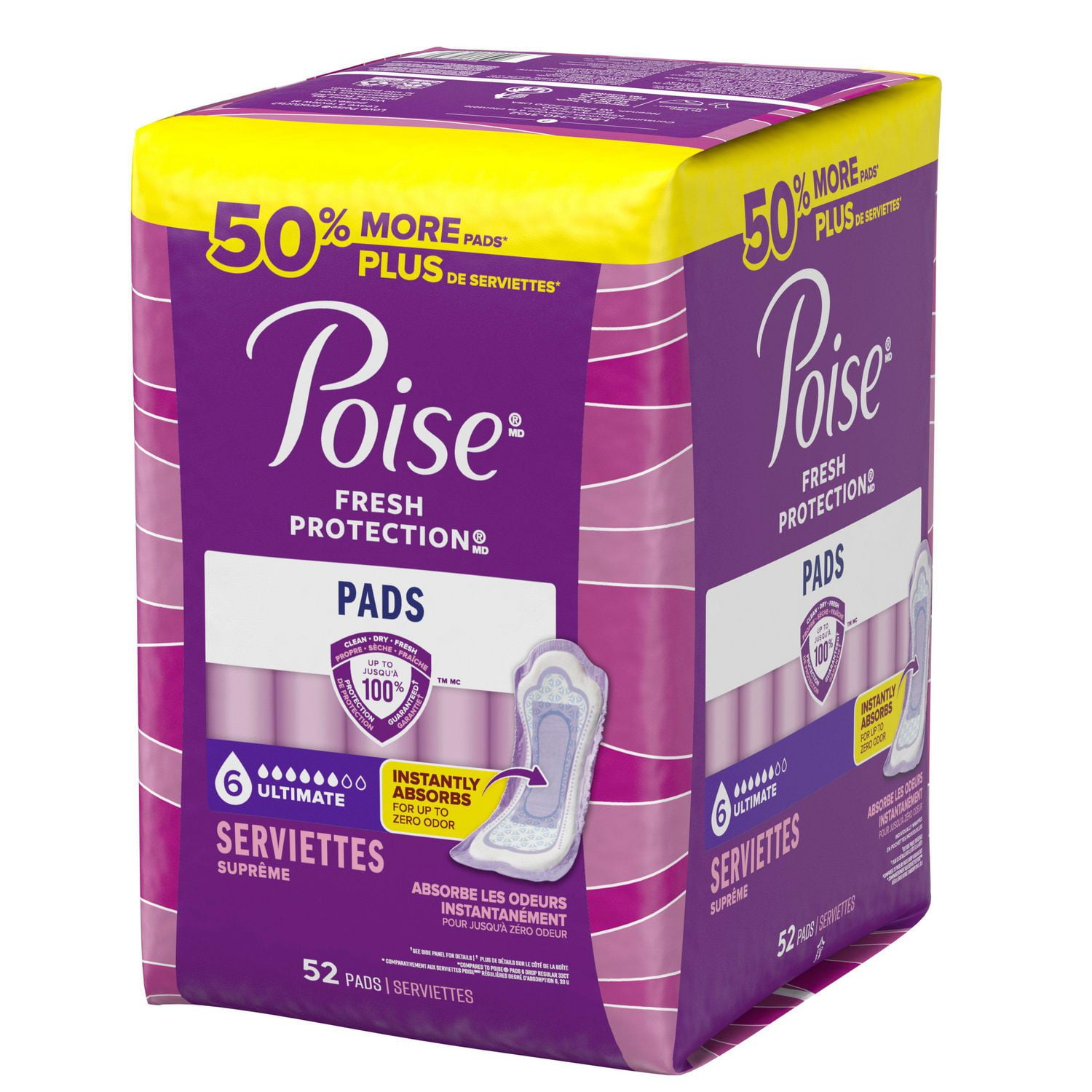 Poise Incontinence Pads for Women, 6 Drop Ultimate Absorbency, Regular Length, 52 Count, POISE ULTMT ABRSB PAD BULK 52