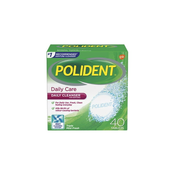 Polident Daily Denture Cleaner, 4 in 1 Cleaning System, Stain and