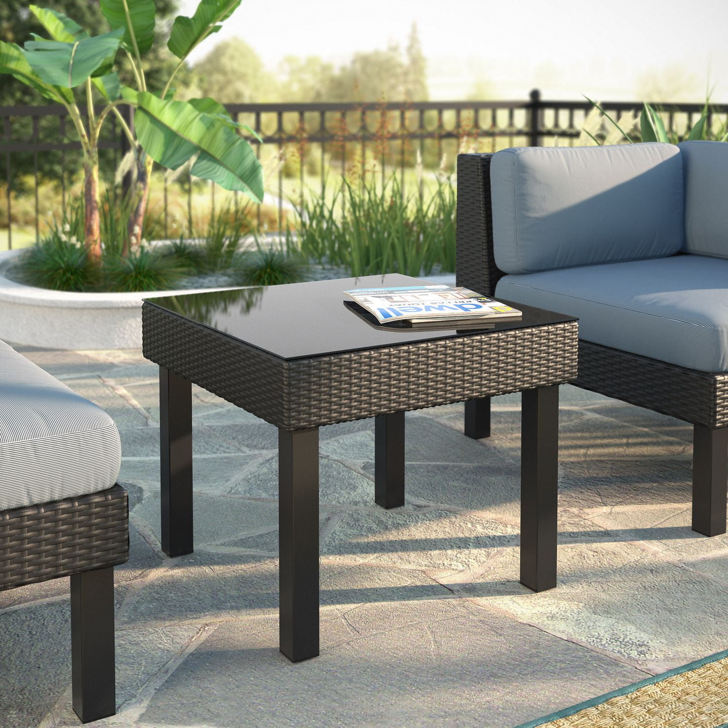CorLiving PPO801T Oakland Textured Black Weave Patio Side Table