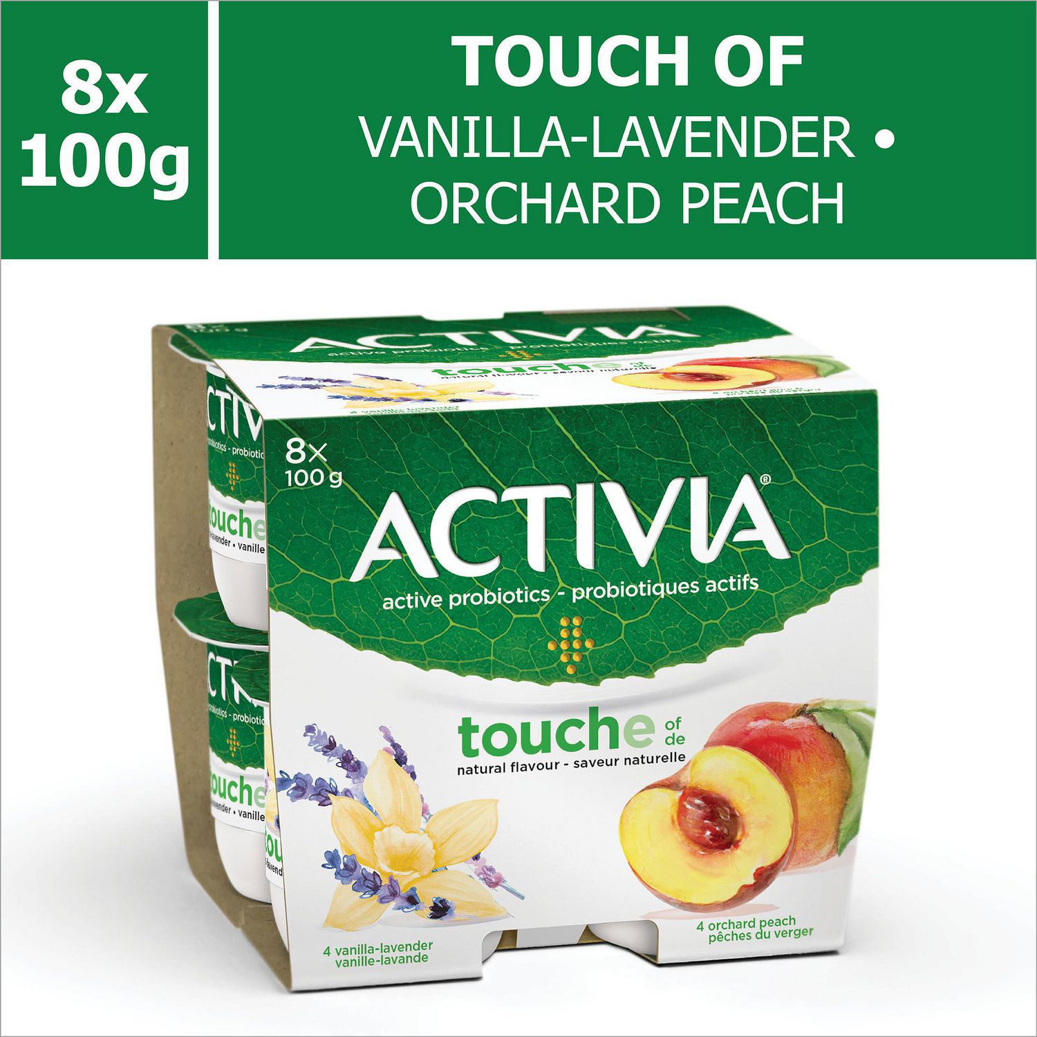 Activia Yogurt, VanillaLavendar & Orchard Peach Flavours, 100g (Pack