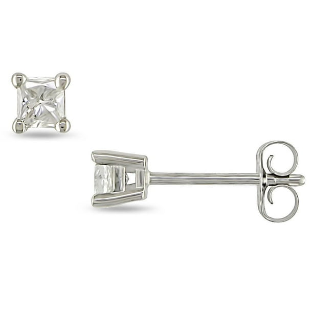 Boucles d'oreilles Miadora avec 0.25 carat de diamant solitaire de coupe princesse en or blanc 14k