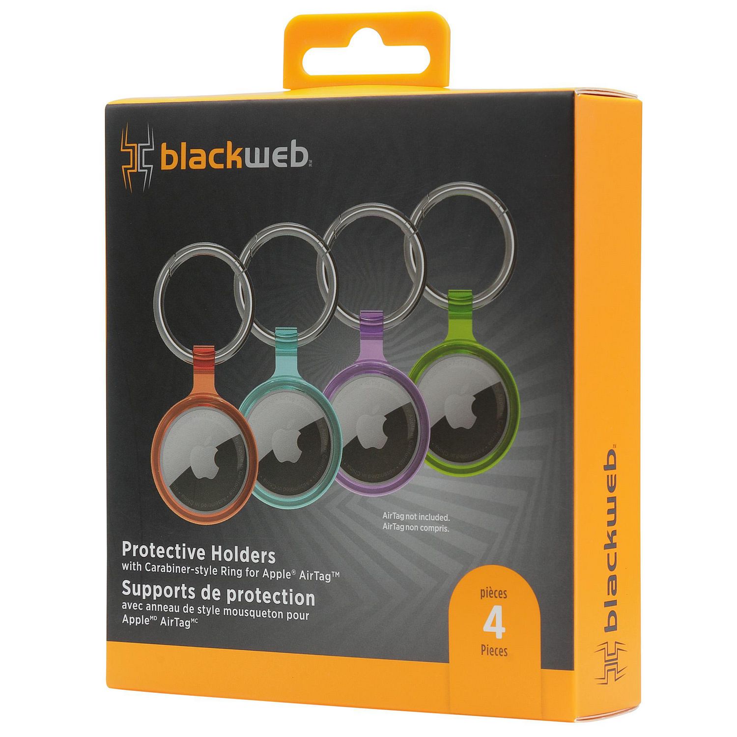 blackweb 4-Pack Apple AirTag Protective Holders with Carabiner-style Ring  (BWA22TA001C-Orange/Blue/Purple/Green) 