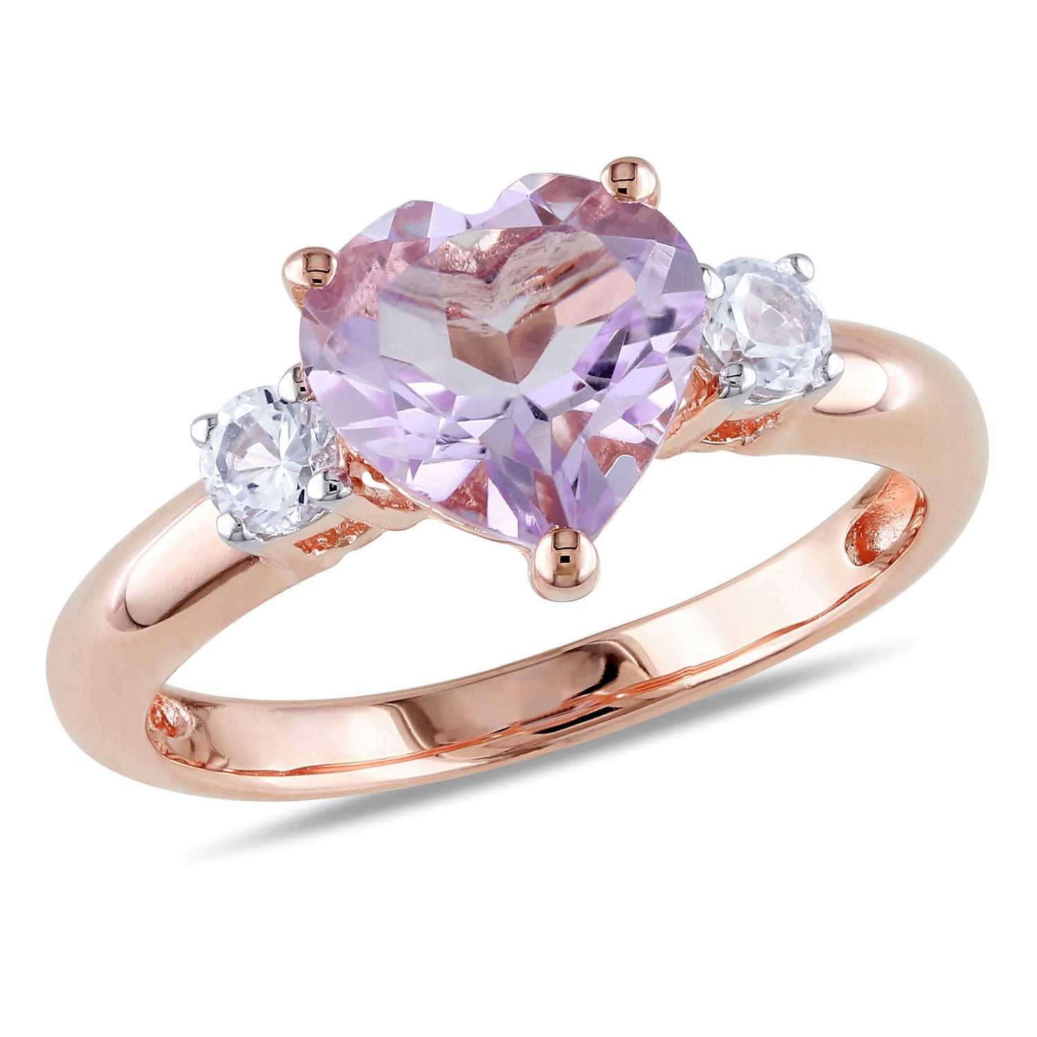 Tangelo 2 Carat T.G.W. Rose de France and Created White Sapphire Pink Rhodium Plated Sterling Silver Heart Ring