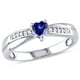 Bague de fiançailles Tangelo avec 0.25 carat de saphir bleu synthétique de coupe cœur et diamant en argent sterling – image 1 sur 4